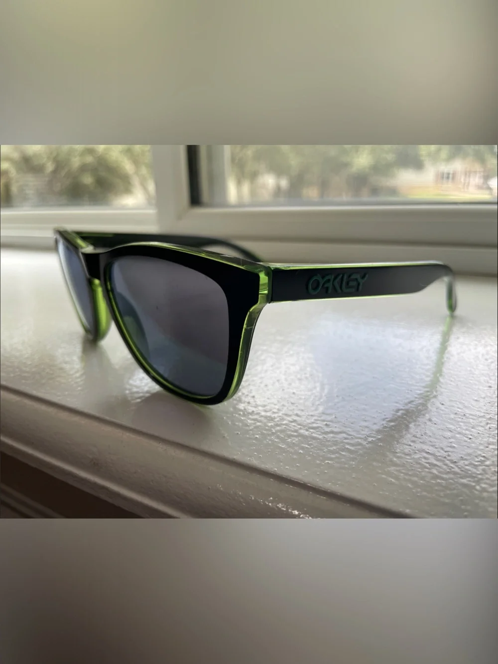 Oakley Frogskins Black Sunglasses with Neon Green Accents